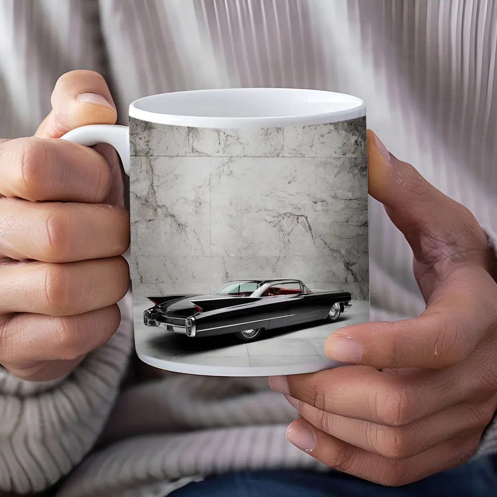 Black Cadillac Classic Car Marble Wall Background – Mugs