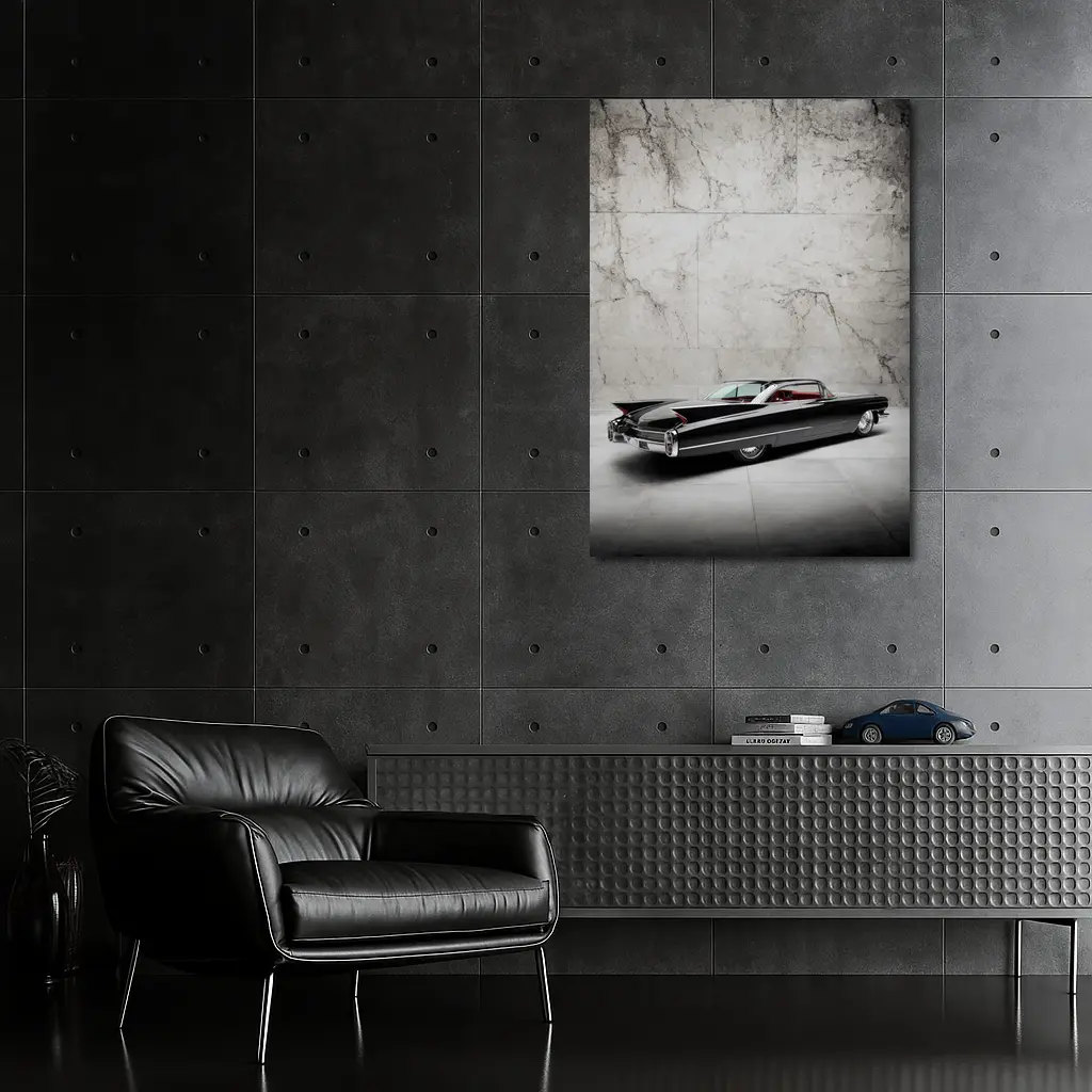 Black Cadillac Classic Car Marble Wall Background – Wall Art