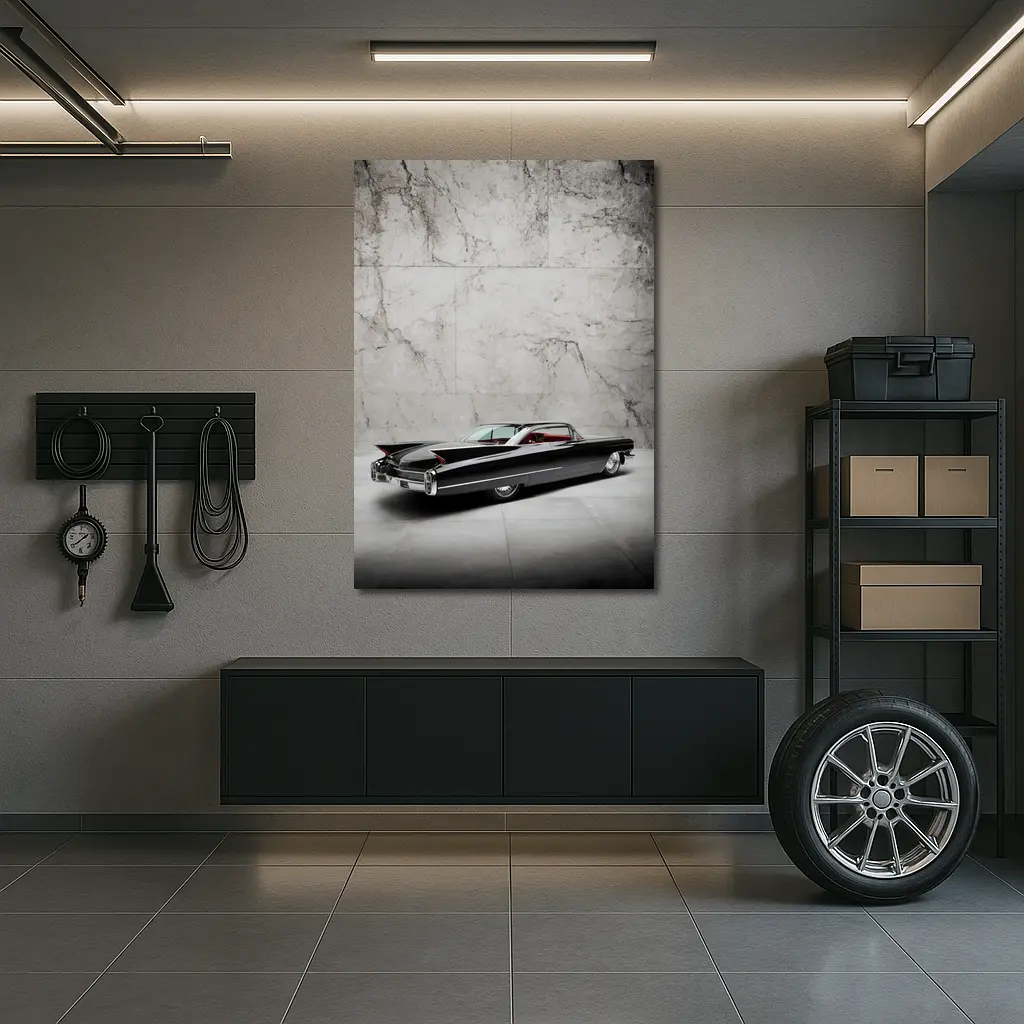 Black Cadillac Classic Car Marble Wall Background – Wall Art
