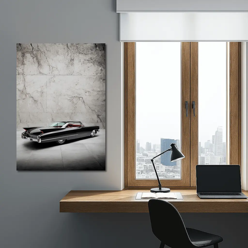 Black Cadillac Classic Car Marble Wall Background – Wall Art
