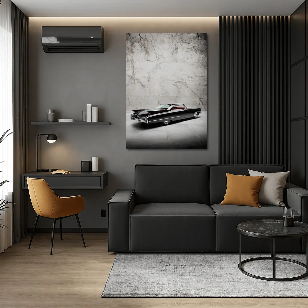Black Cadillac Classic Car Marble Wall Background – Wall Art