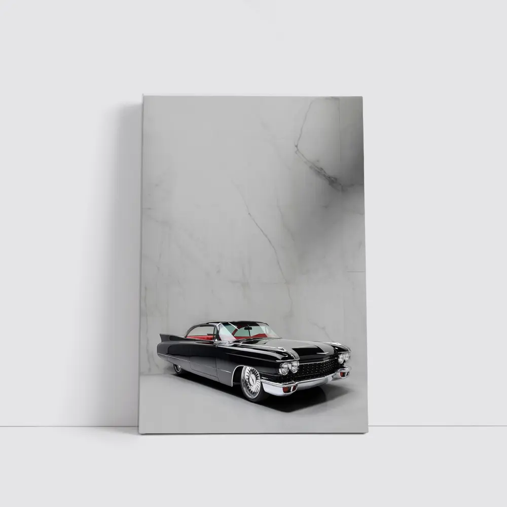 Black Cadillac Classic Car Marble Background – Wall Art