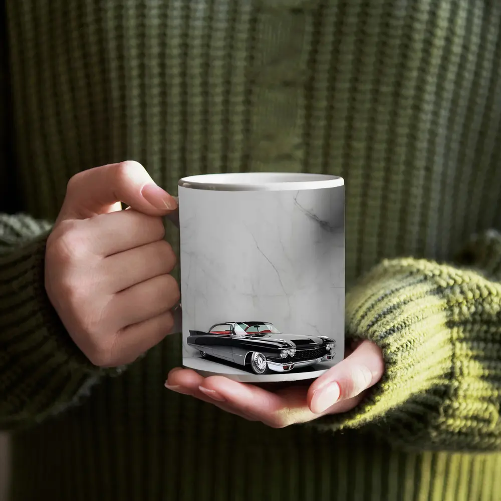 Black Cadillac Classic Car Marble Background – Mugs