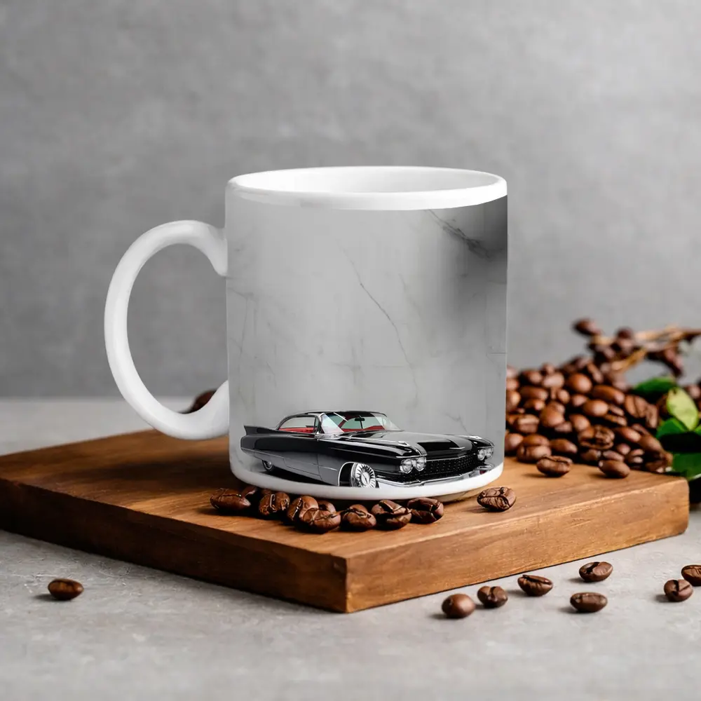 Black Cadillac Classic Car Marble Background – Mugs