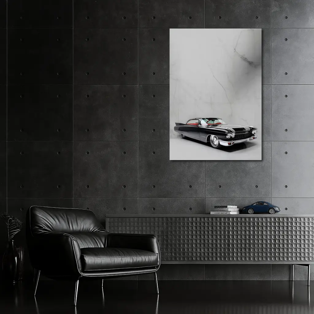 Black Cadillac Classic Car Marble Background – Wall Art
