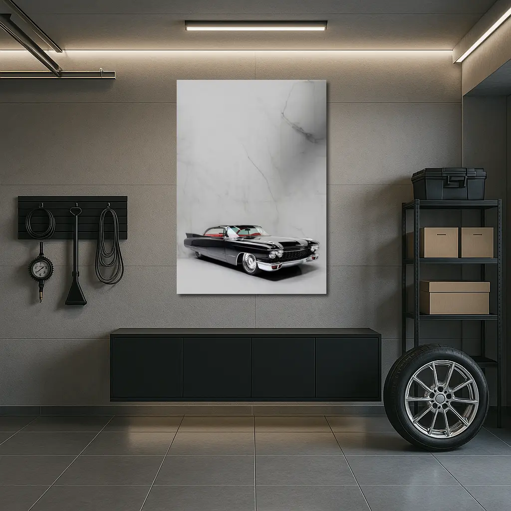 Black Cadillac Classic Car Marble Background – Wall Art