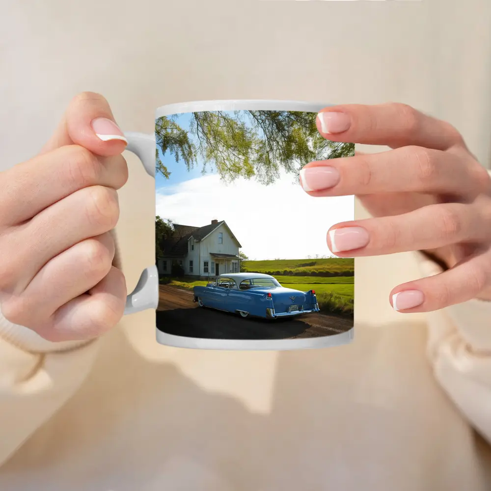 Classic Blue Cadillac Country Farmhouse Road – Mugs
