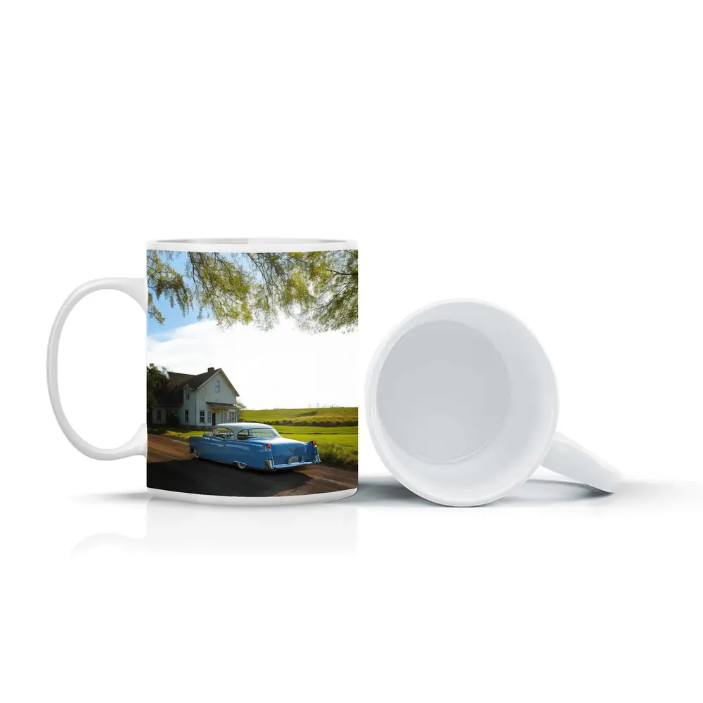 Classic Blue Cadillac Country Farmhouse Road – Mugs