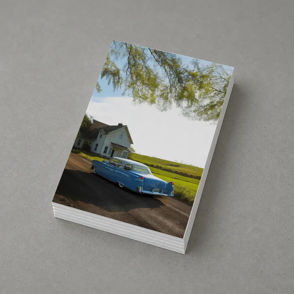 Classic Blue Cadillac Country Farmhouse Road – Postcards