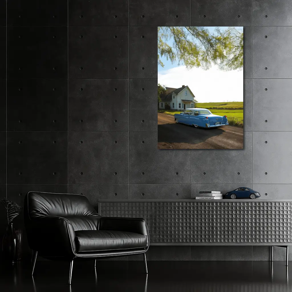 Classic Blue Cadillac Country Farmhouse Road – Wall Art