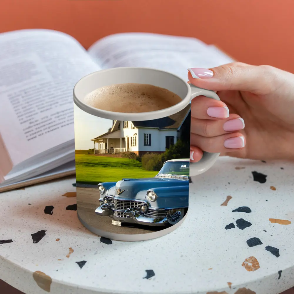 Classic Cadillac Blue Vintage Car Country House – Mugs