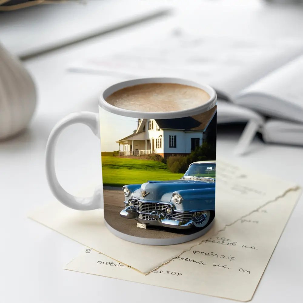 Classic Cadillac Blue Vintage Car Country House – Mugs