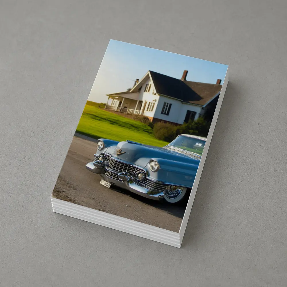 Classic Cadillac Blue Vintage Car Country House – Postcards