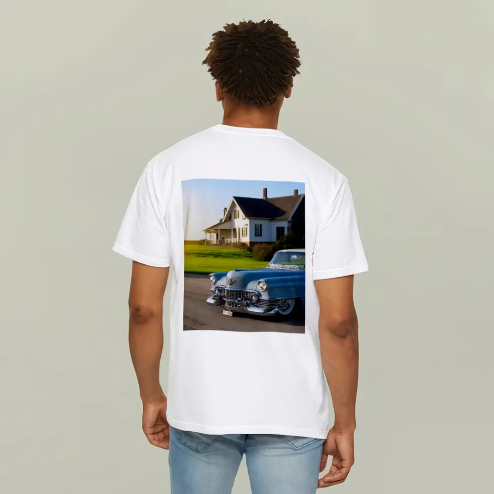 Classic Cadillac Blue Vintage Car Country House – T-Shirts