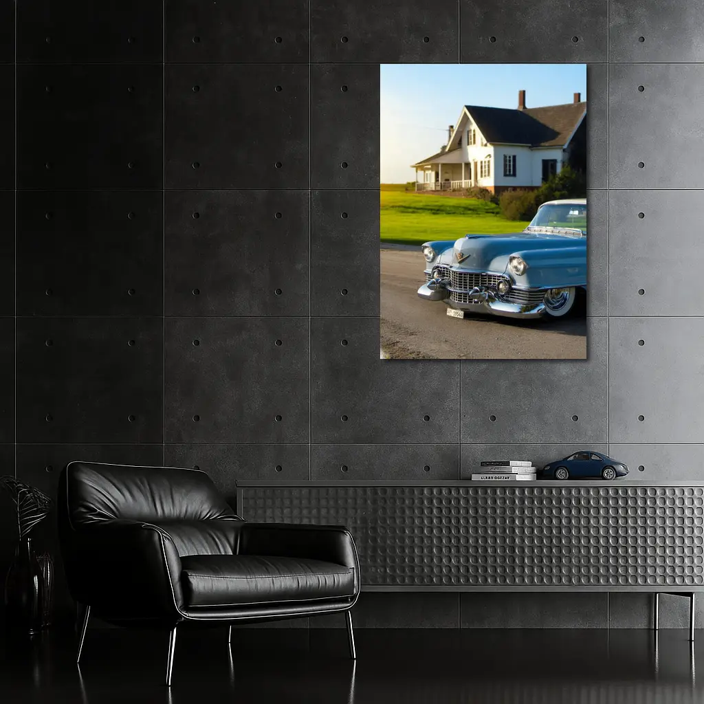 Classic Cadillac Blue Vintage Car Country House – Wall Art