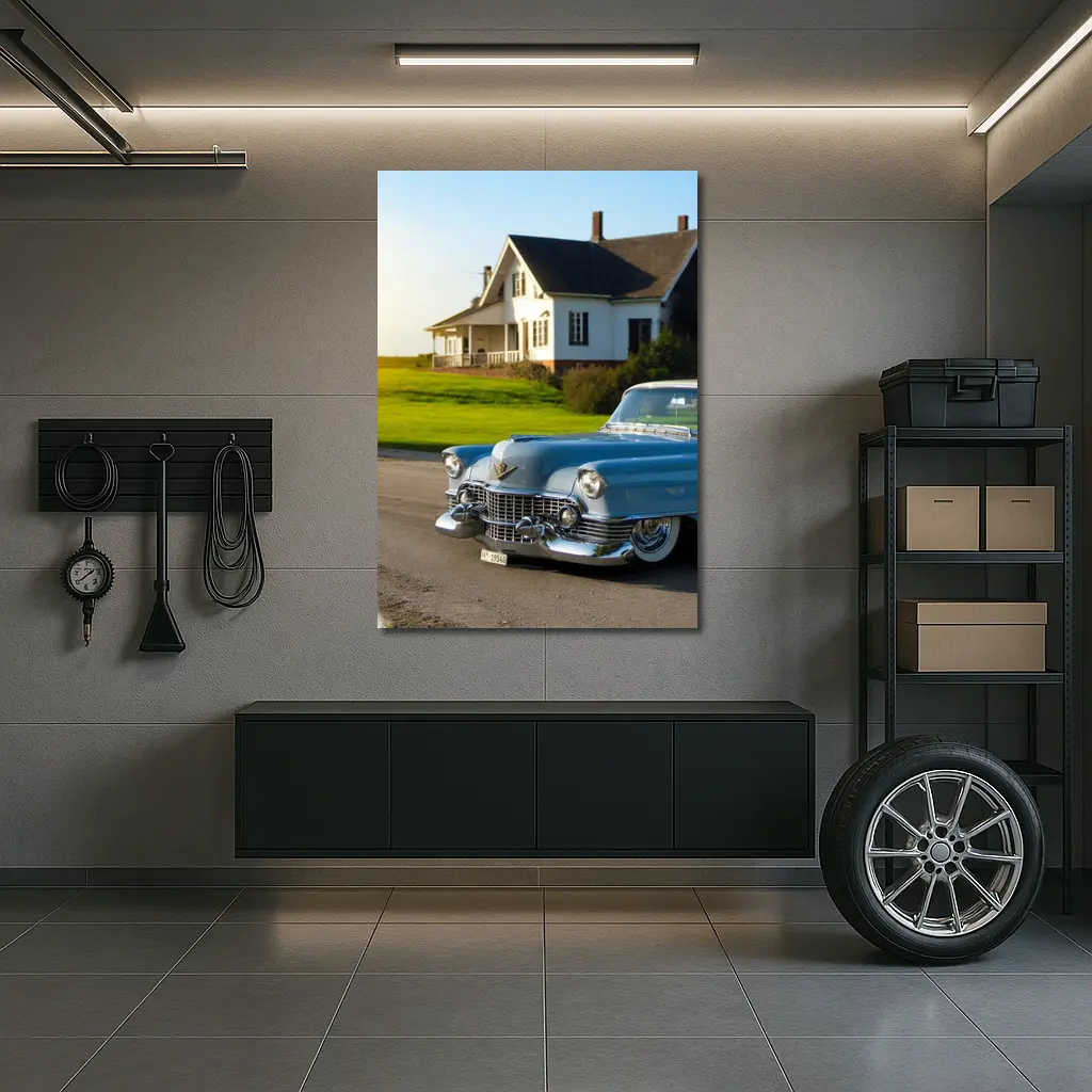 Classic Cadillac Blue Vintage Car Country House – Wall Art