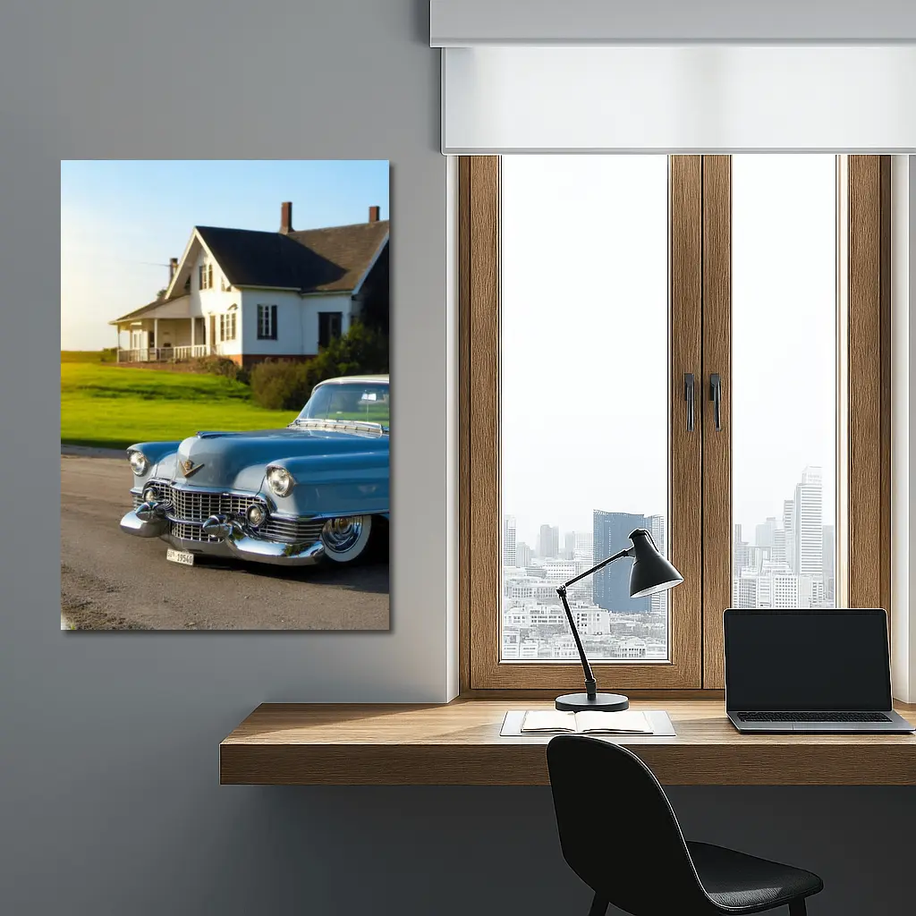 Classic Cadillac Blue Vintage Car Country House – Wall Art
