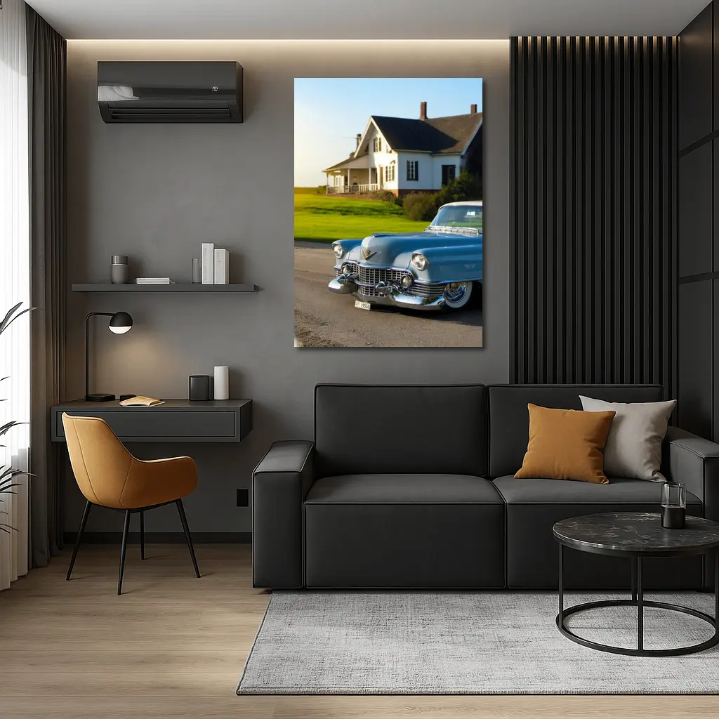 Classic Cadillac Blue Vintage Car Country House – Wall Art