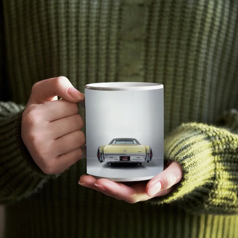 Cadillac DeVille Classic Yellow Rear Studio View – Mugs