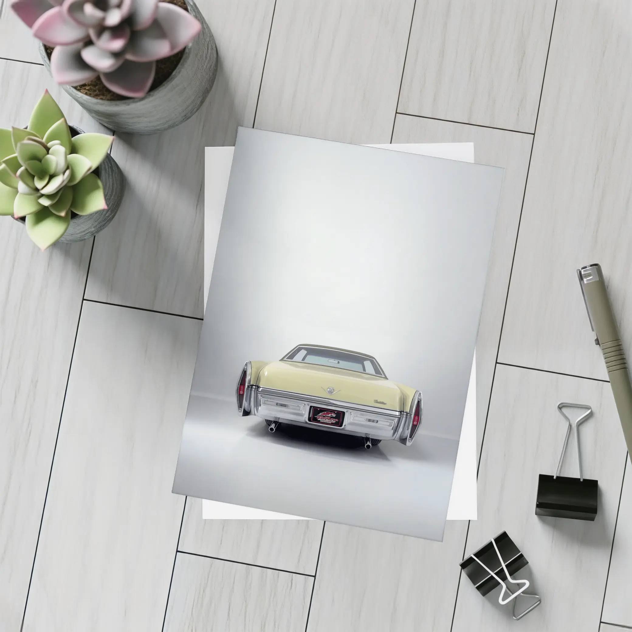 Cadillac DeVille Classic Yellow Rear Studio View – Postcards