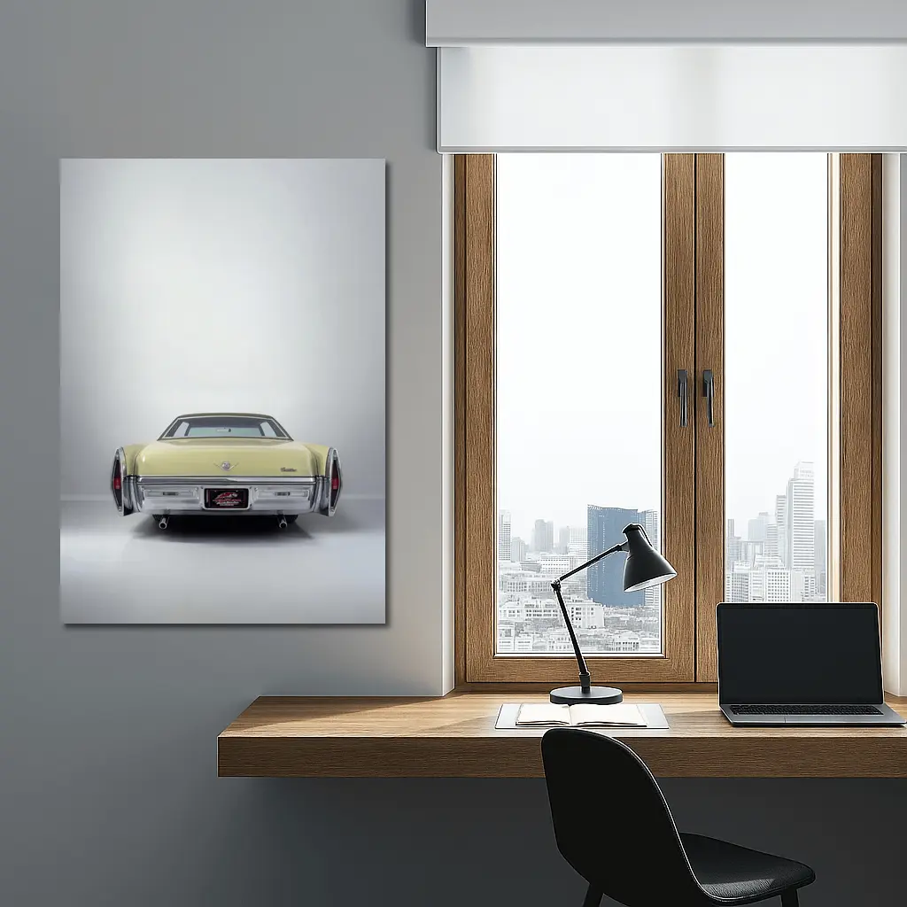 Cadillac DeVille Classic Yellow Rear Studio View – Wall Art