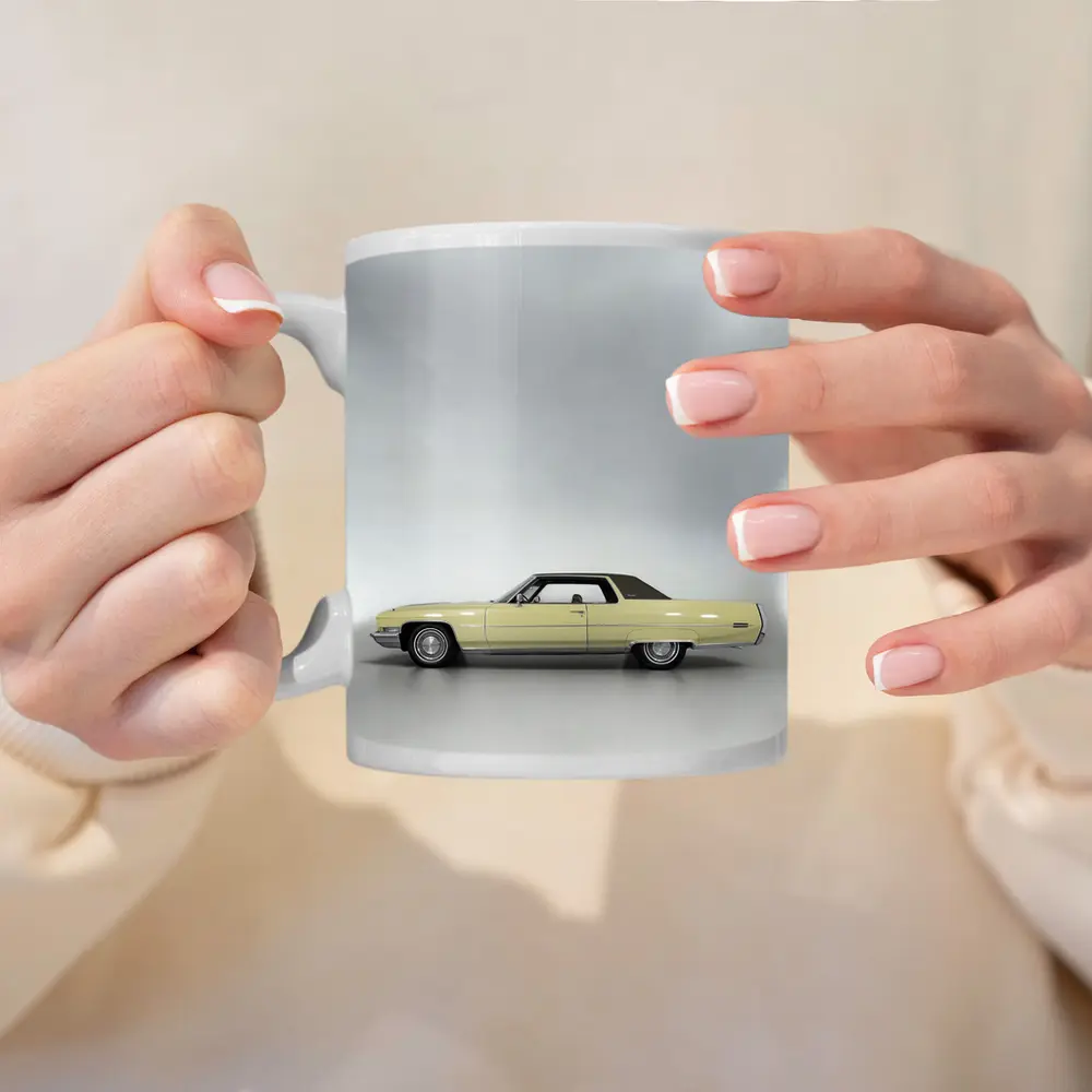 Classic Yellow Cadillac Coupe Studio Shot – Mugs