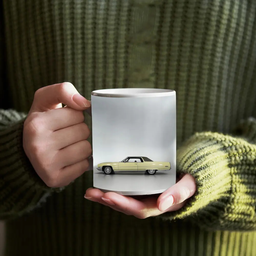 Classic Yellow Cadillac Coupe Studio Shot – Mugs