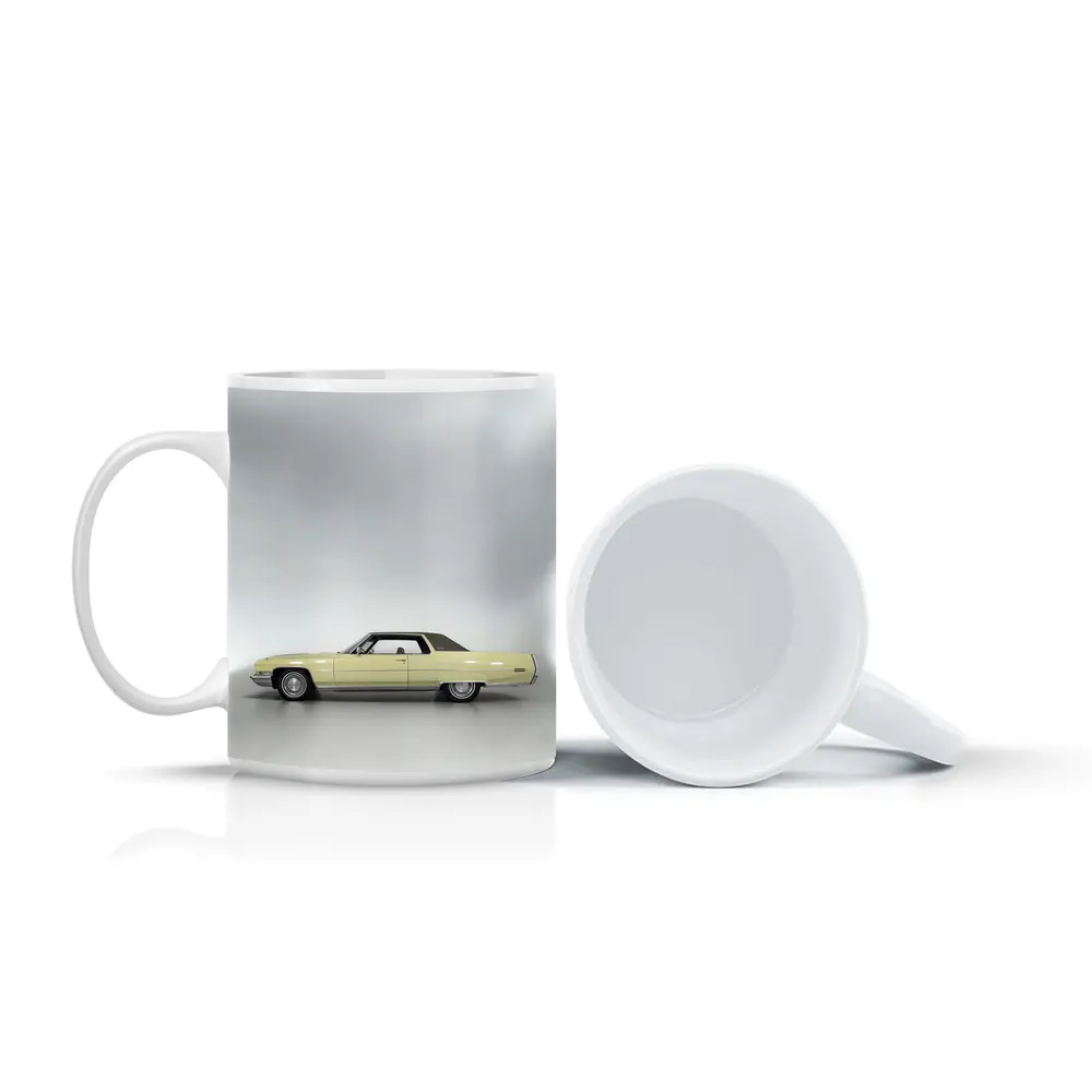 Classic Yellow Cadillac Coupe Studio Shot – Mugs