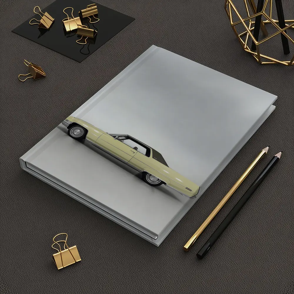 Classic Yellow Cadillac Coupe Studio Shot – Notebooks