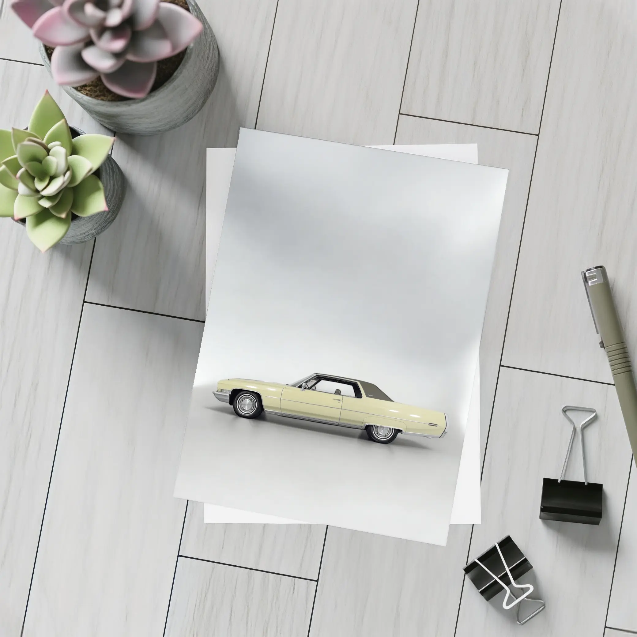 Classic Yellow Cadillac Coupe Studio Shot – Postcards