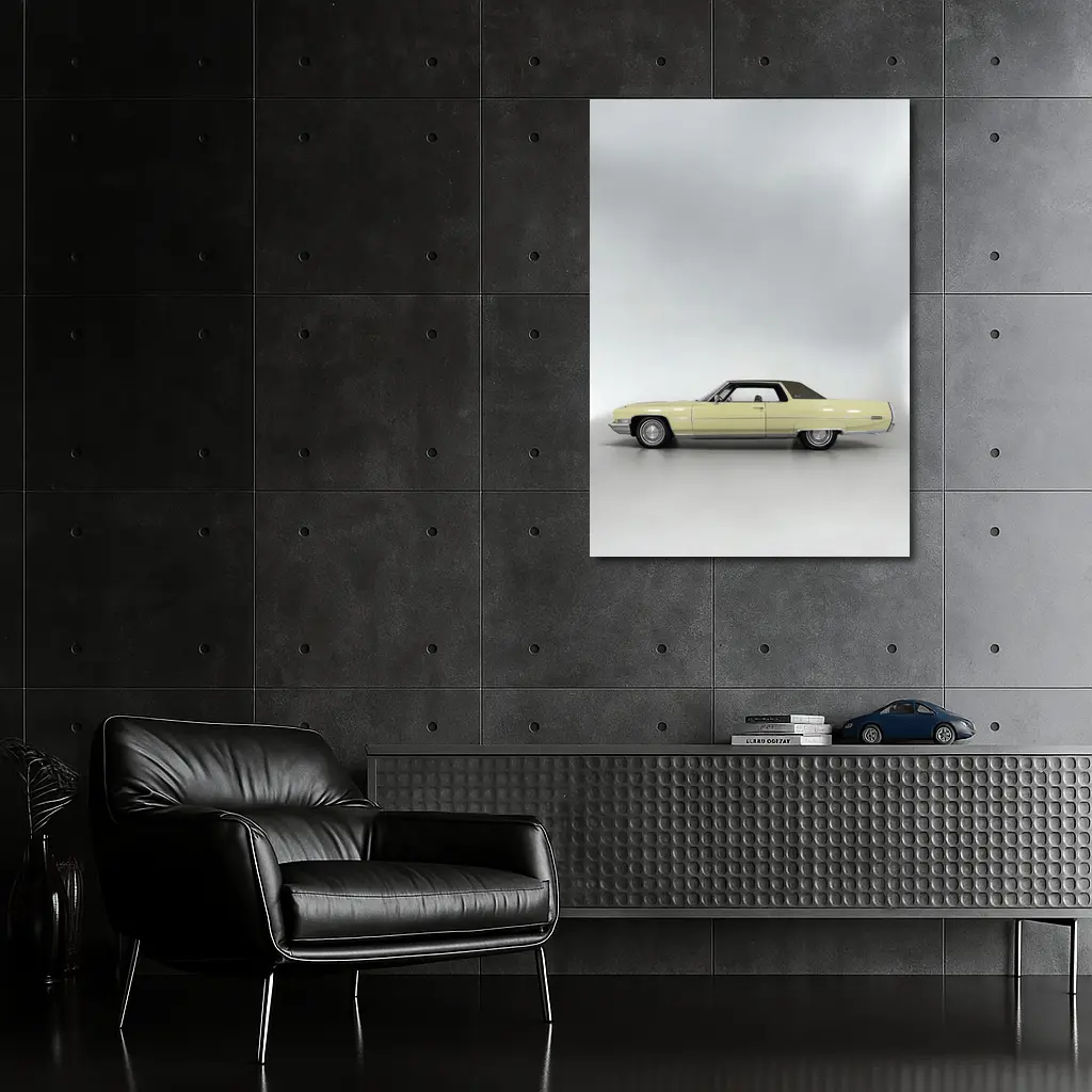 Classic Yellow Cadillac Coupe Studio Shot – Wall Art