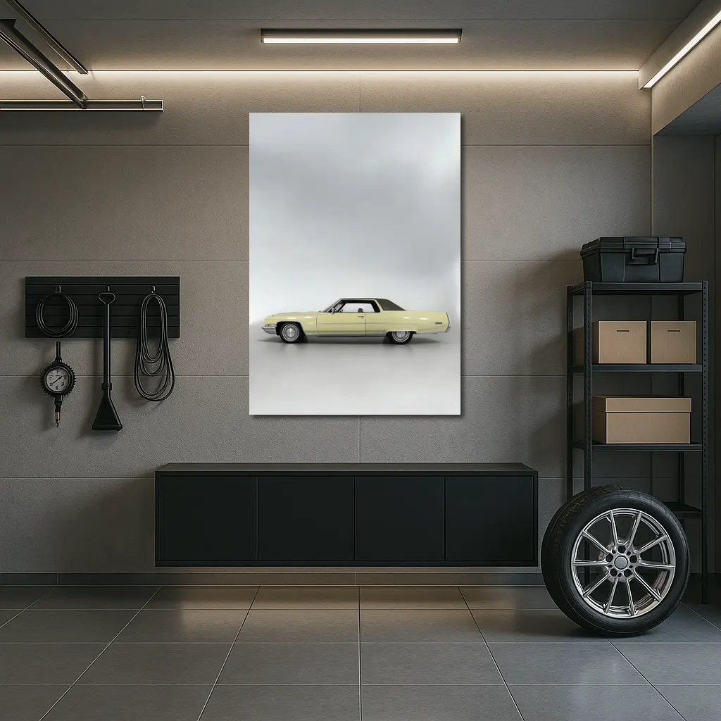 Classic Yellow Cadillac Coupe Studio Shot – Wall Art