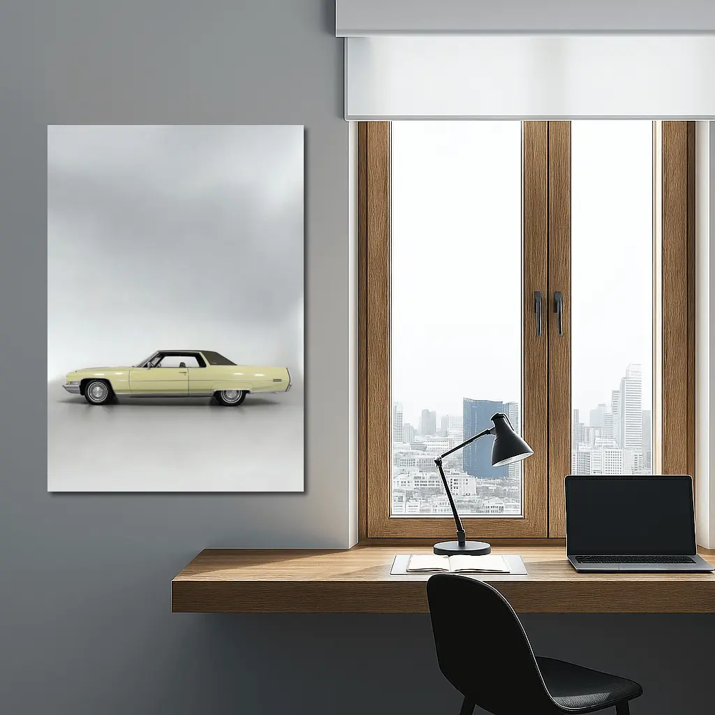 Classic Yellow Cadillac Coupe Studio Shot – Wall Art