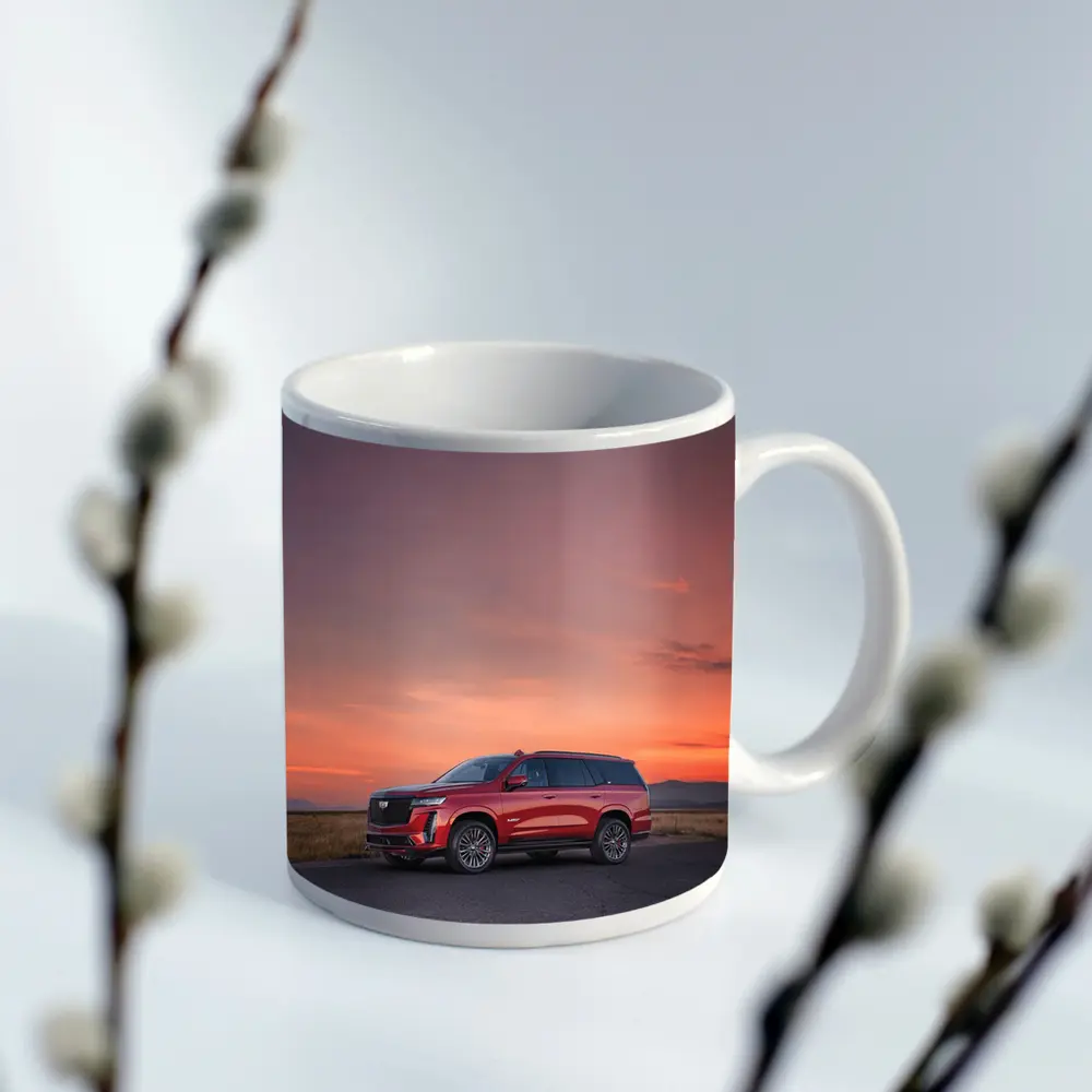 Cadillac Escalade Red SUV Sunset Sky – Mugs