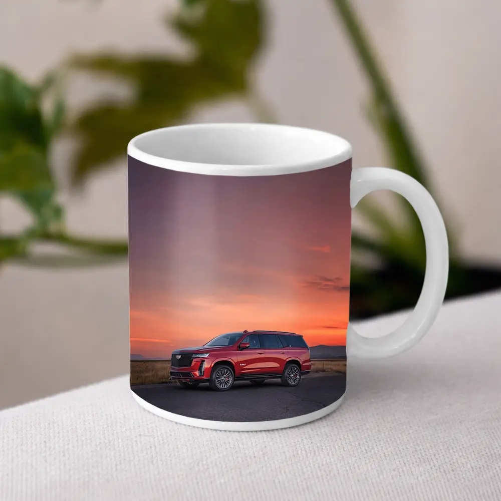 Cadillac Escalade Red SUV Sunset Sky – Mugs