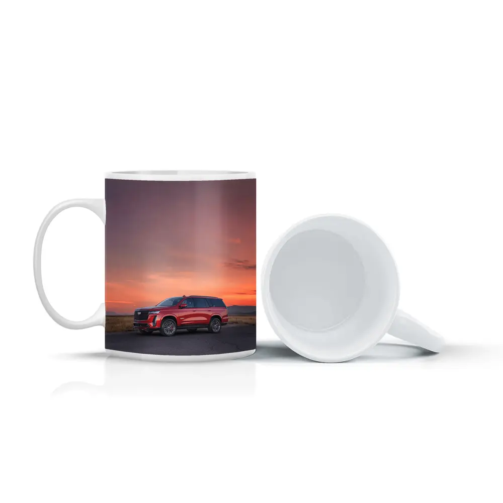 Cadillac Escalade Red SUV Sunset Sky – Mugs
