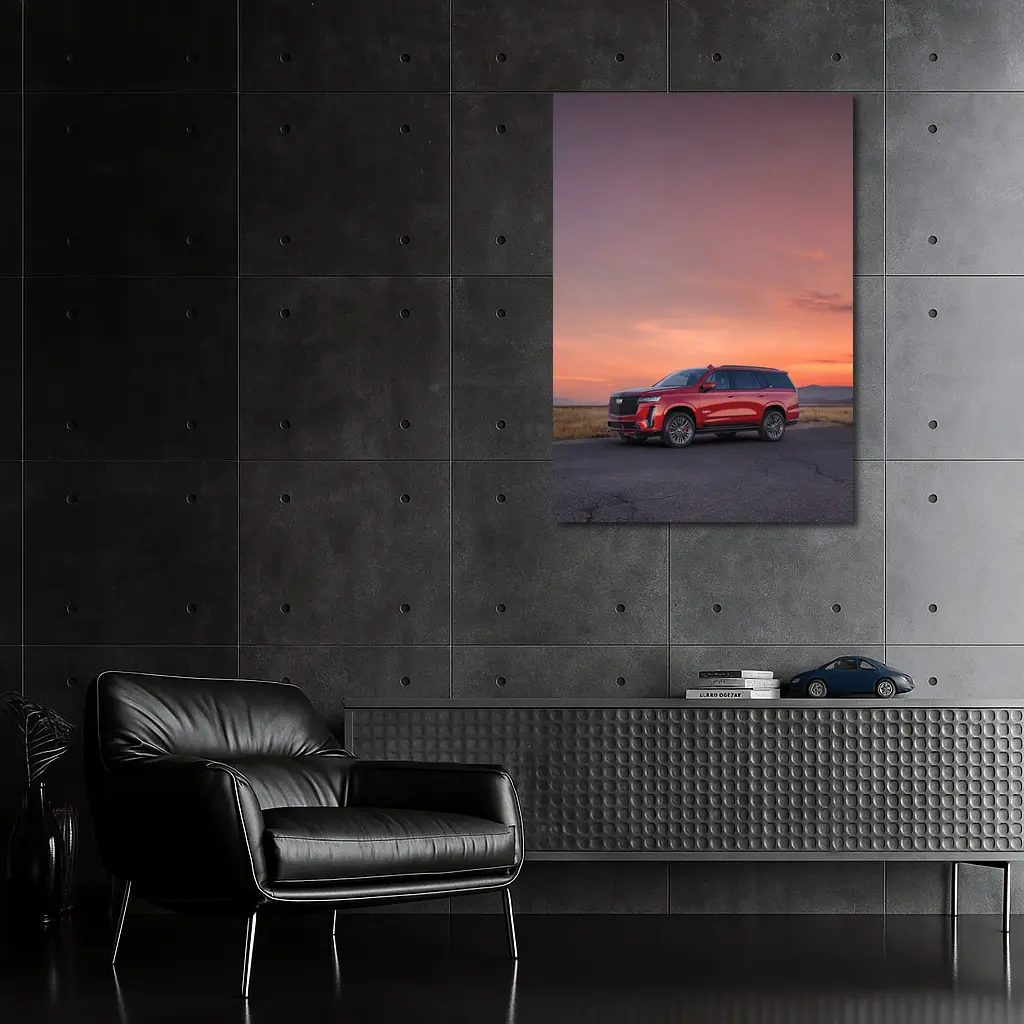 Cadillac Escalade Red SUV Sunset Sky – Wall Art