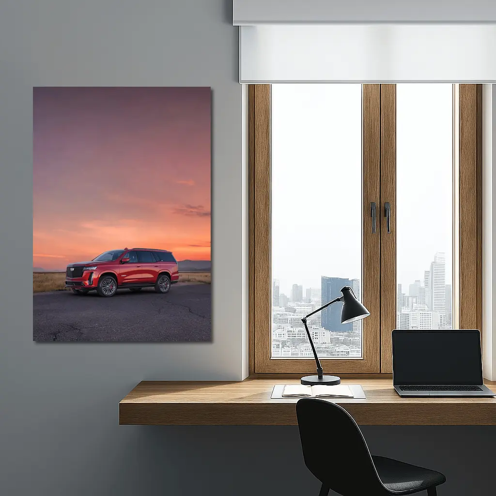 Cadillac Escalade Red SUV Sunset Sky – Wall Art
