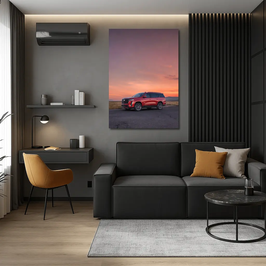 Cadillac Escalade Red SUV Sunset Sky – Wall Art