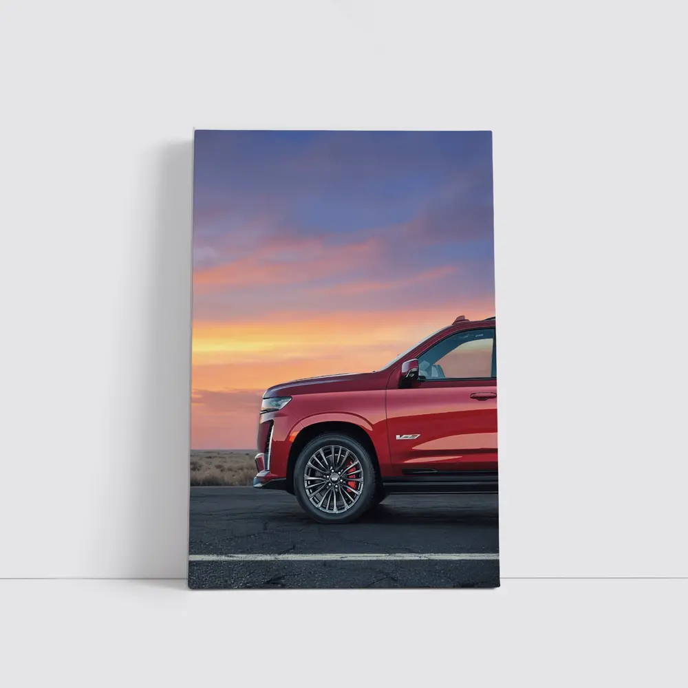 Cadillac Escalade Red SUV Sunset Sky – Wall Art