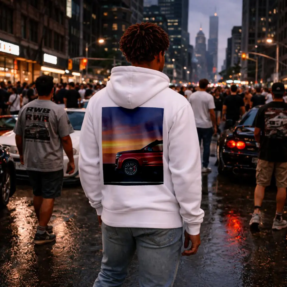 Cadillac Escalade Red SUV Sunset Sky – Hoodies