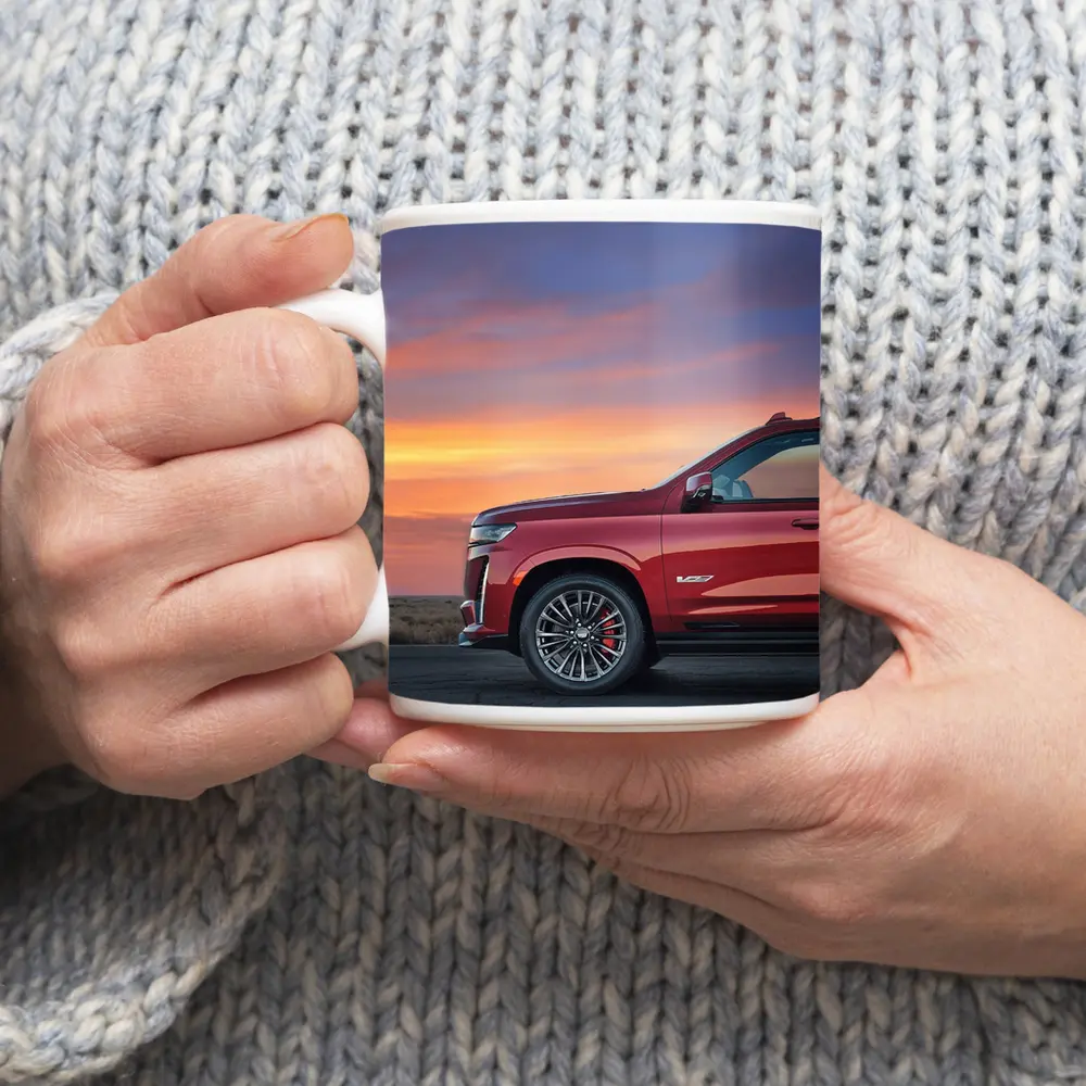 Cadillac Escalade Red SUV Sunset Sky – Mugs