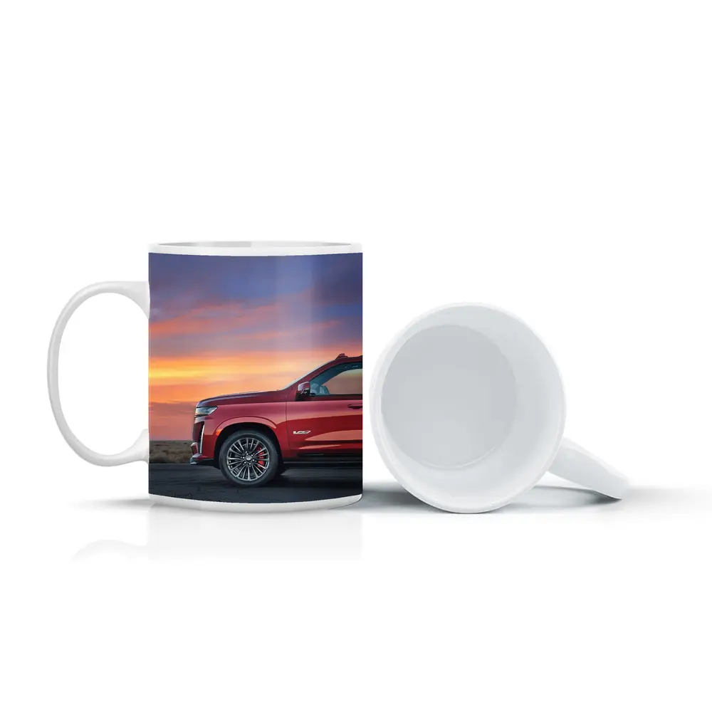 Cadillac Escalade Red SUV Sunset Sky – Mugs