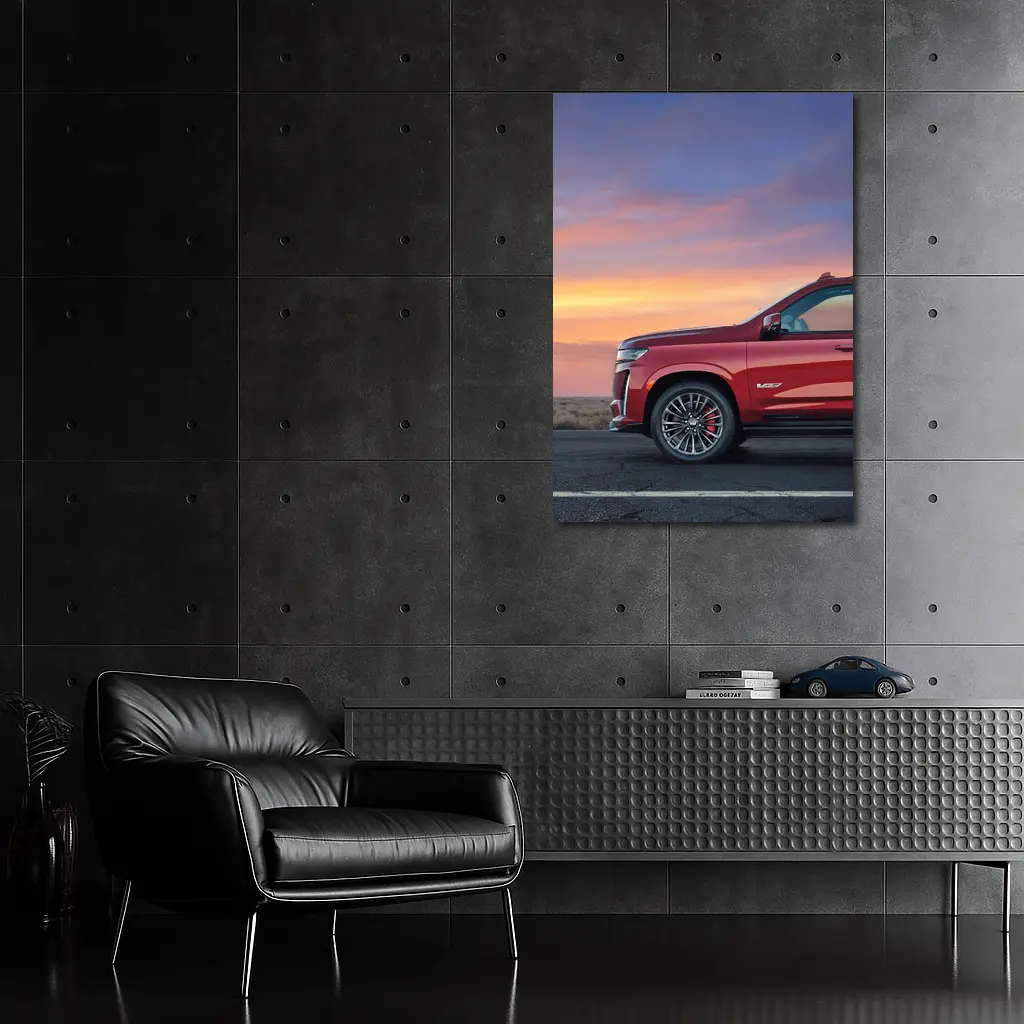 Cadillac Escalade Red SUV Sunset Sky – Wall Art