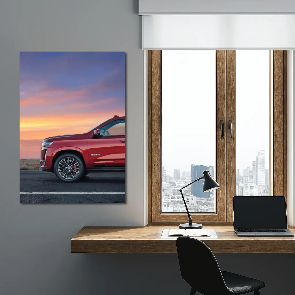 Cadillac Escalade Red SUV Sunset Sky – Wall Art