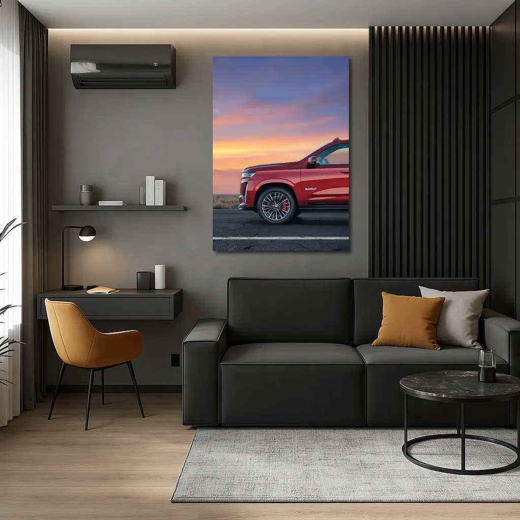 Cadillac Escalade Red SUV Sunset Sky – Wall Art