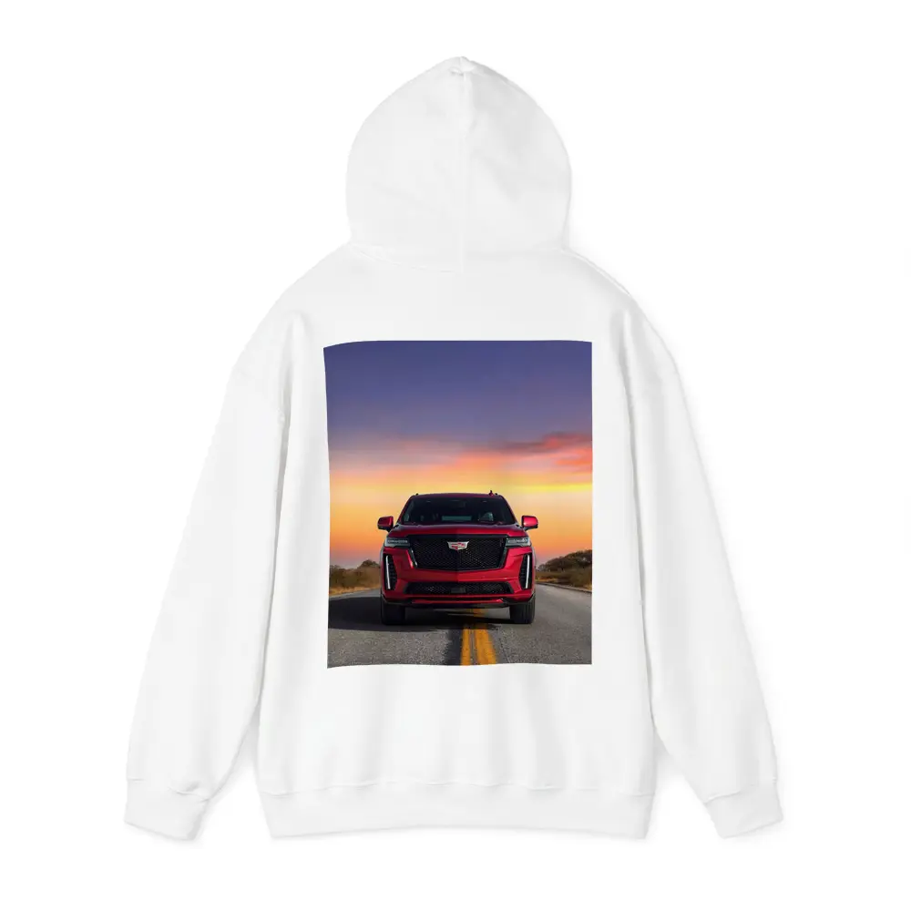 Red Cadillac Escalade SUV Sunset Road – Hoodies