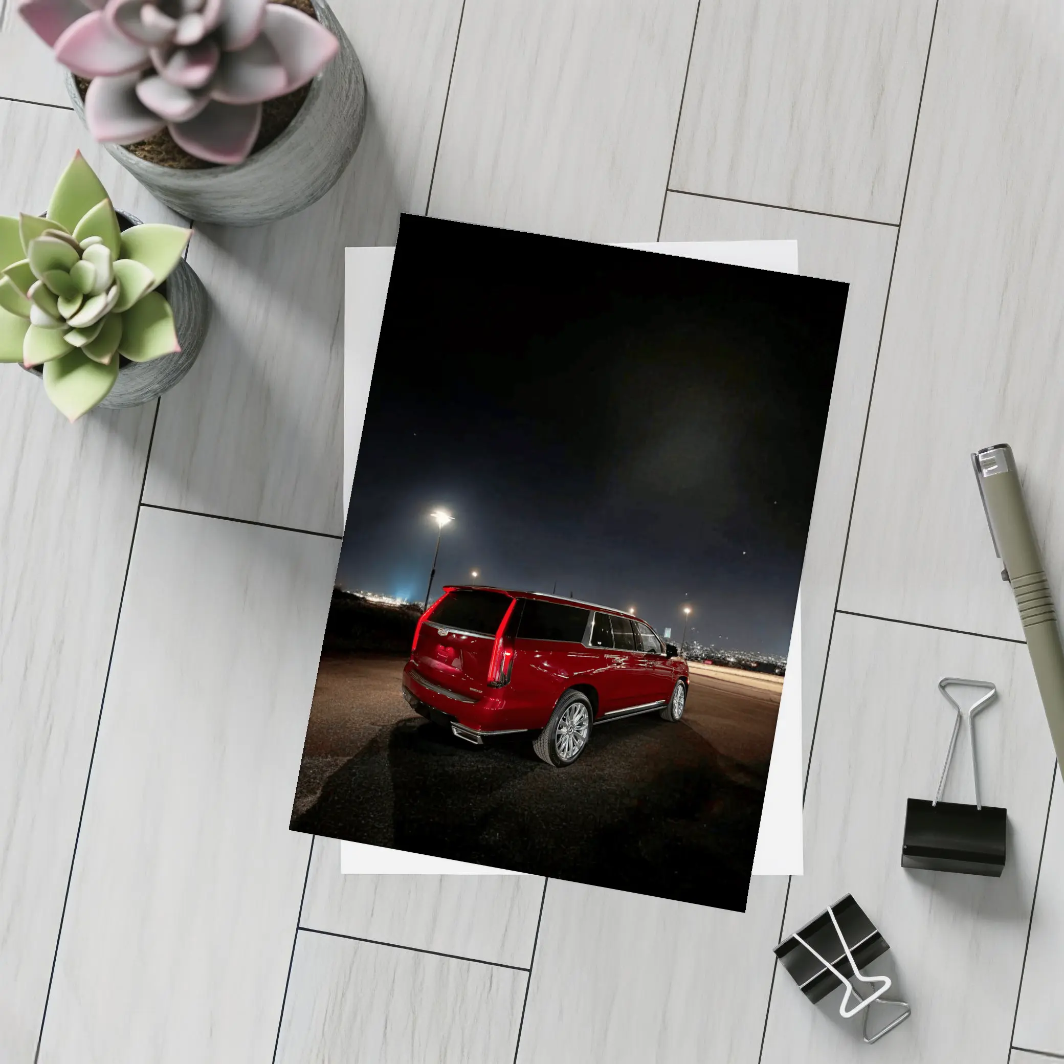 Cadillac Escalade Red Night City Lights – Postcards
