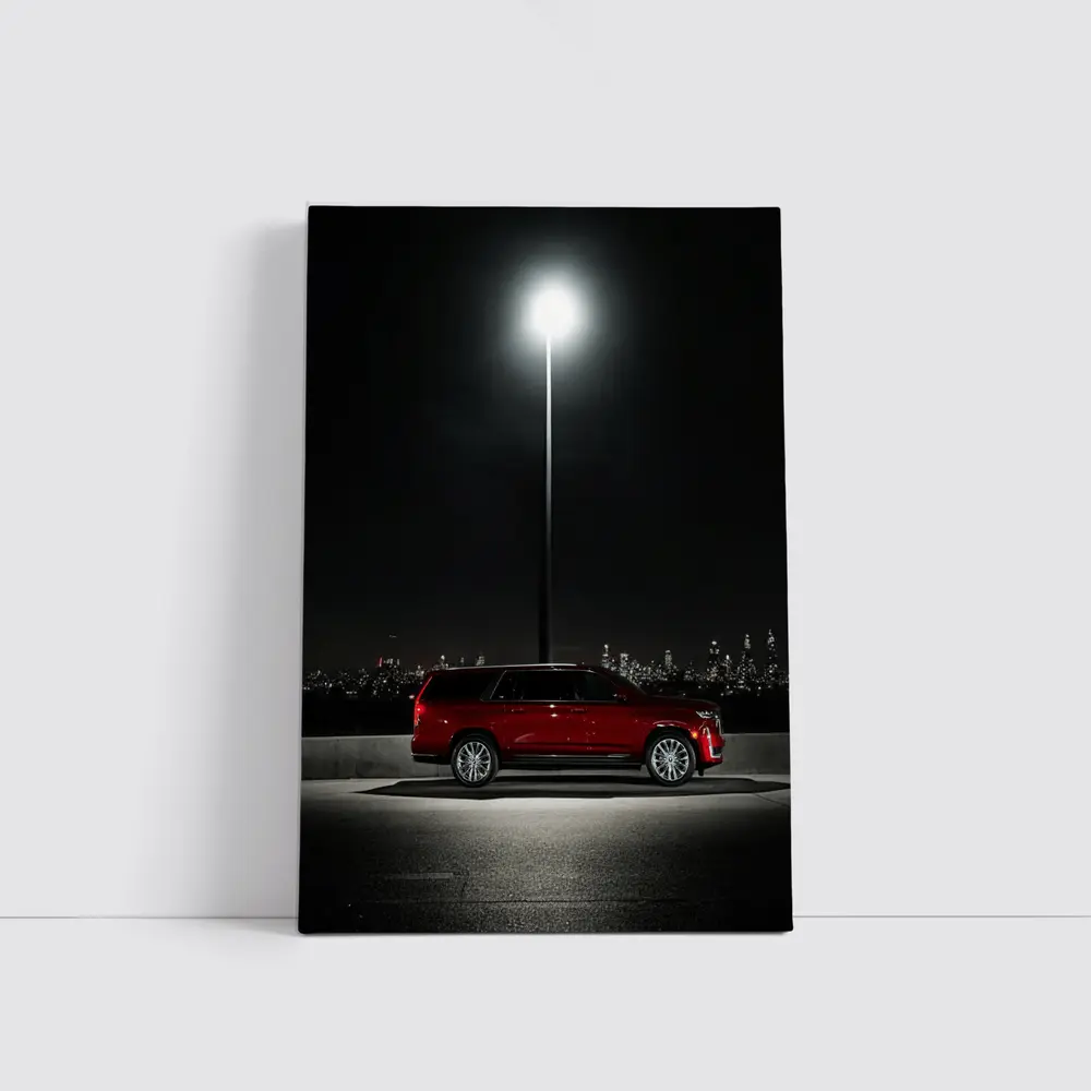 Cadillac Escalade Red Night City Skyline – Wall Art