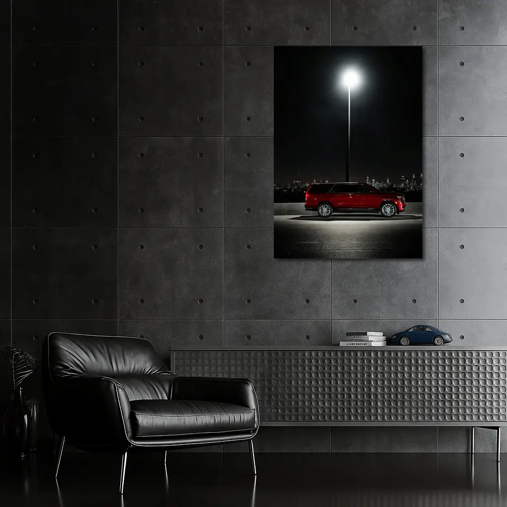 Cadillac Escalade Red Night City Skyline – Wall Art